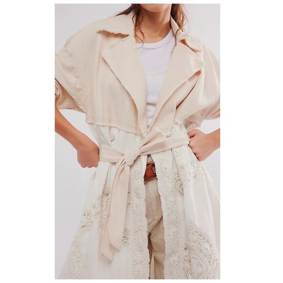 NWT Free People Lily Duster Trench Coat Maxi Belted Lace Crochet Size Small - Picture 5 of 16